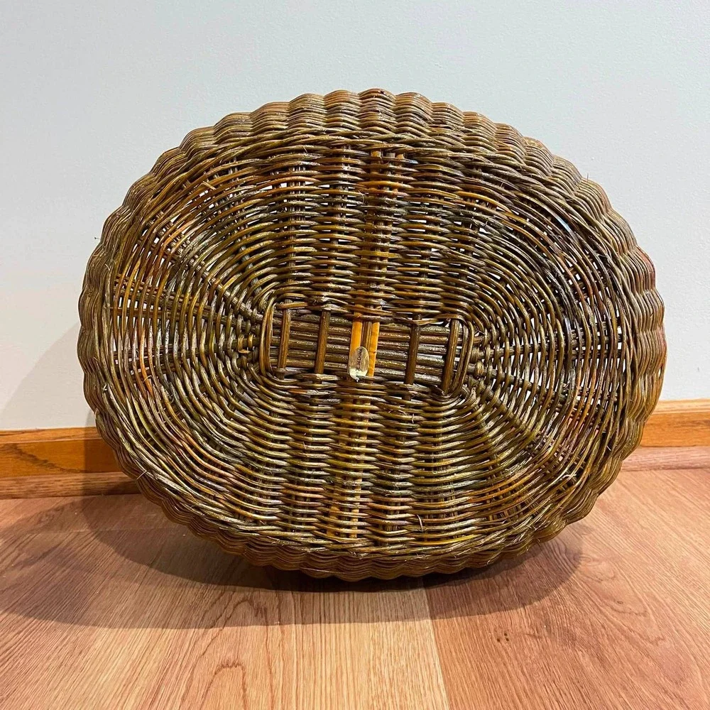 VTG Large French Basket Country Woven Wicker Rattan Flower Herb Gathering 19x15